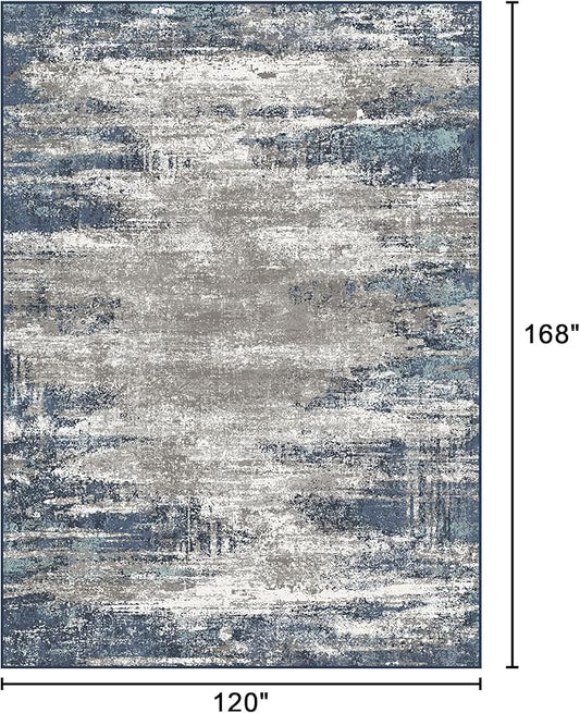 Bavni 10x14 Area Rugs, Modern Living Room Rugs, Large Machine Washable Rug Non-Slip, Soft Pet Friendly Rugs for Bedroom, Playroom, Dining Room, Blue/Ivory