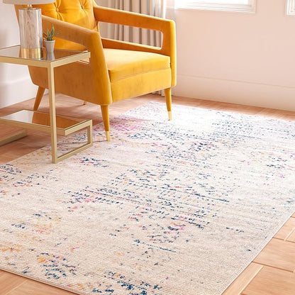SAFAVIEH Area Rug 6x9 - Tulum Collection - Ivory & Blue, Moroccan Boho Tribal Design, Non-Shedding & Easy to Clean, Ideal for Living Room, Bedroom, Dining Space (TUL272C)