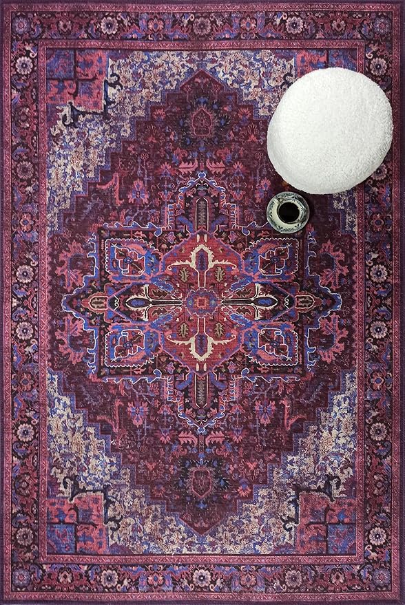 Fame Rugs Turkish Rug. Washable Vintage Oriental Antique Inspired Traditional Doormat Small Modern Area Rugs Luxury Entryway Entry Bedroom Bathroom Kitchen (398RR, 2'5 x 9'8)
