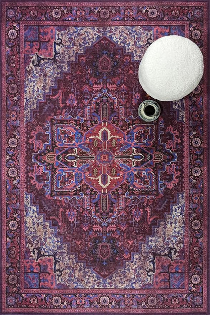 Fame Rugs Turkish Rug. Washable Vintage Oriental Antique Inspired Traditional Doormat Small Modern Area Rugs Luxury Entryway Entry Bedroom Bathroom Kitchen (398RR, 2'5 x 13'1)