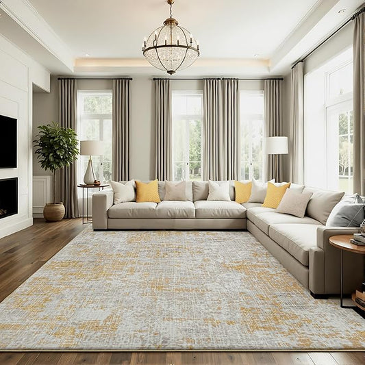 ILANGO Area Rug 9x12 for Living Room Bedroom Washable Rugs with Non Slip Backing High Traffic Indoor Carpet for Dining Room Dorm Non-Shedding & Fade Resistant Modern Rugs