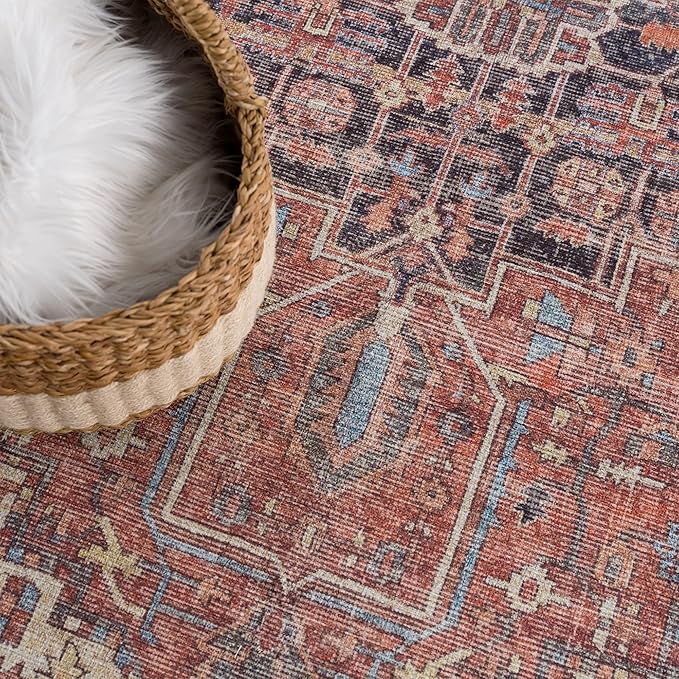 Bloom Rugs Washable 3' x 5' Rug - Red/Orange/Beige Traditional Area Rug for Living Room, Bedroom, Dining Room, and Kitchen - Exact Size: 3' x 5'