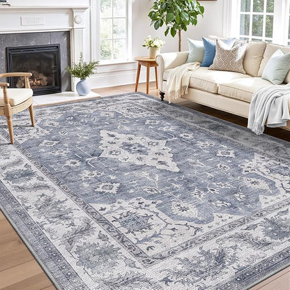 LUMI Washable Area Rug 4x6 for Living Room, Ultra Soft Stain Resistant Carpet with Non Slip Rubber Backing, Non-Shedding Low Pile Rugs for Bedroom, Dining Room, Indoor, Office