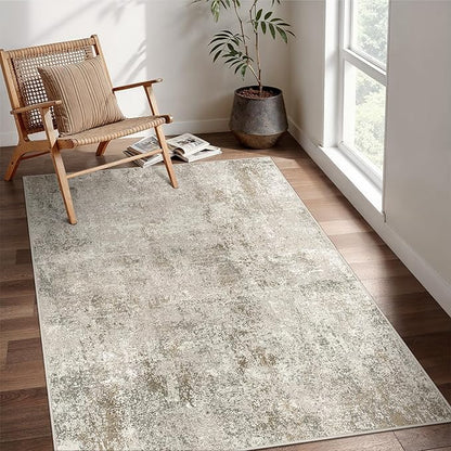 Washable Rug 5x7 Area Rug for Living Room Bedroom, Large Modern Abstract Rug Indoor Floor Carpets Low Pile No Shed Non-Slip with Rubber Backing Dining Room Kitchen Office (Gray&Beige, 5'x7')