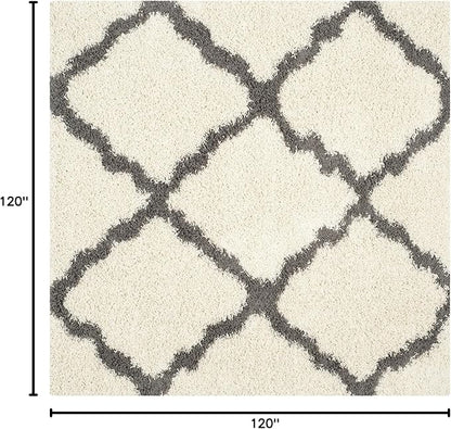 SAFAVIEH Dallas Shag Collection Area Rug - 10' Square, Ivory & Dark Grey, Trellis Design, Non-Shedding & Easy Care, 1.5-inch Thick Ideal for High Traffic Areas in Living Room, Bedroom (SGD257H)