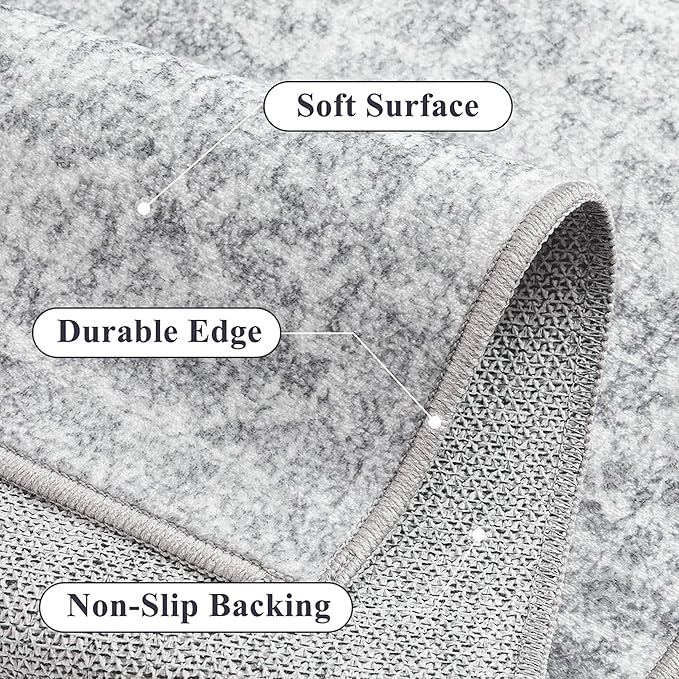 2x6 Runner Rug Washable Vintage Indoor Hallway Carpet Non Slip Grey Bedroom Low Pile Kitchen Distressed Long Retro Accent Throw Rug for Bathroom Dining Laundry Living Room
