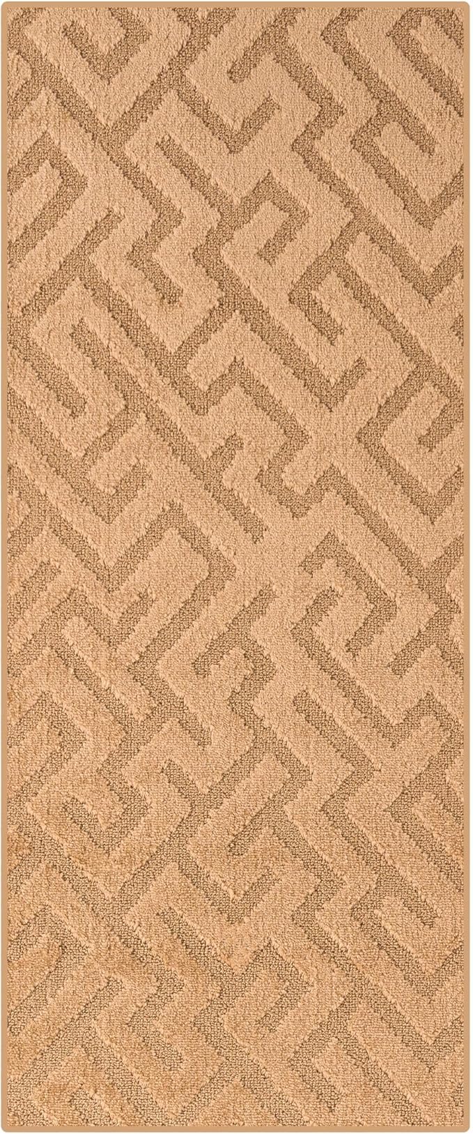 10ft Custom Cut Runner Rug for Narrow Hallways Kitchens - Gold Tan | Non-Slip | Washable & Edge Bound