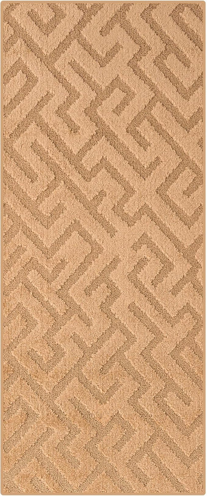 10ft Custom Cut Runner Rug for Narrow Hallways Kitchens - Gold Tan | Non-Slip | Washable & Edge Bound