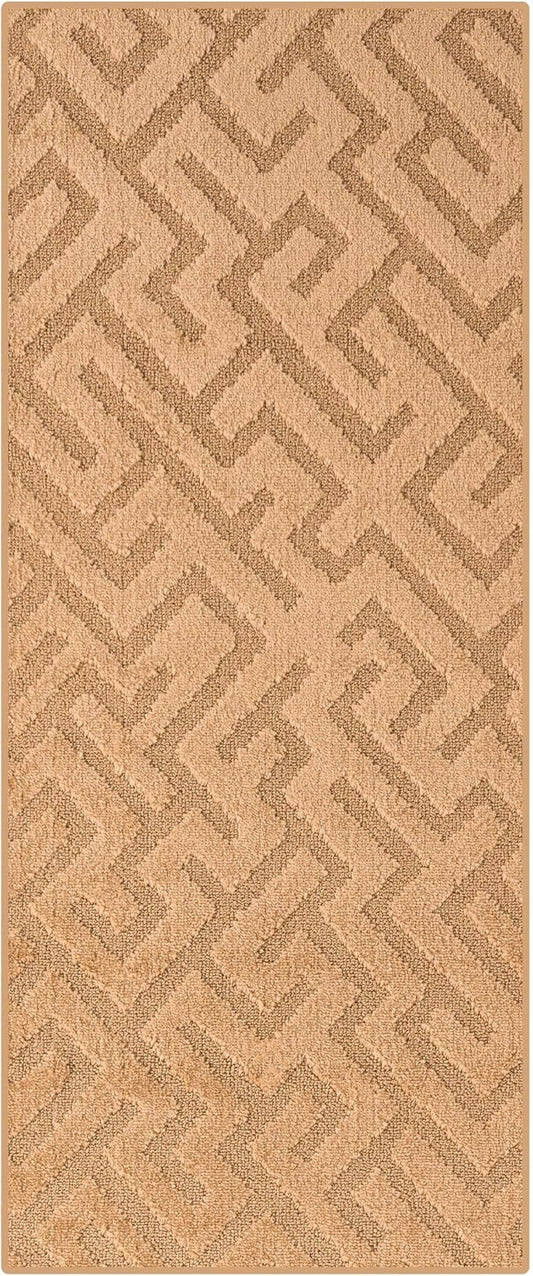 9ft Custom Cut Runner Rug for Narrow Hallways Kitchens - Gold Tan | Non-Slip | Washable & Edge Bound