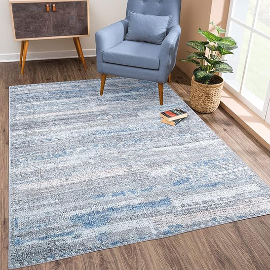 Bloom Rugs Washable Non-Slip 6' x 9' Rug - Gray/Blue/Blush Modern Abstract Area Rug for Living Room, Bedroom, Dining Room, and Kitchen - Exact Size: 6' x 9'
