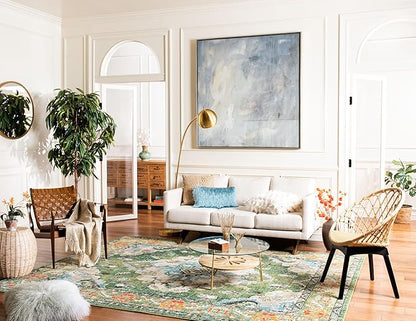 SAFAVIEH Monaco Collection Area Rug - 10' x 14', Forest Green & Light Blue, Medallion Distressed Design, Non-Shedding & Easy Care, Ideal for High Traffic Areas in Living Room, Bedroom (MNC243F)