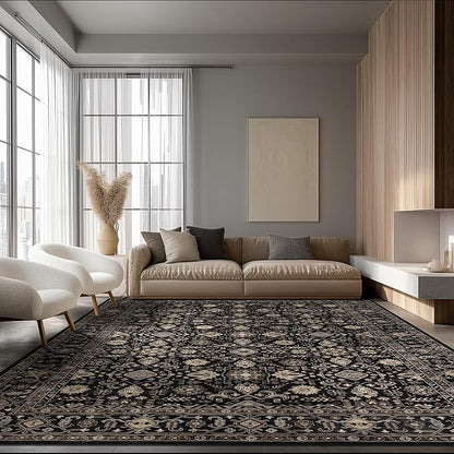Area Rug Non Slip Machine Washable Ultra Soft Living Room/Bedroom/Kitchen/Outdoor/Classroom Black Gold, 10'×14'