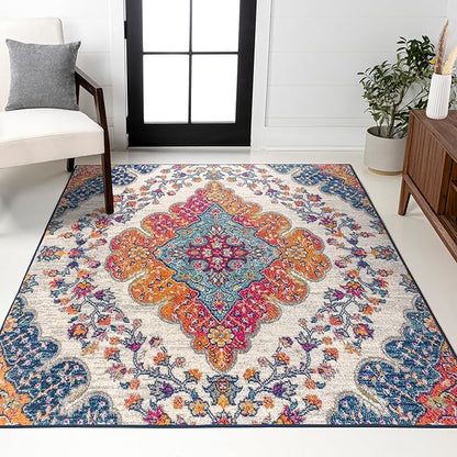 JONATHAN Y Boho Vintage Blue/Multi Indoor Area Rug, 10x13, Bohemian Flair Medallion, Floral Easy-Cleaning High Traffic for Living Room, Bedroom, Kitchen, Pet-Friendly, Non-Shedding (BMF106A-13)