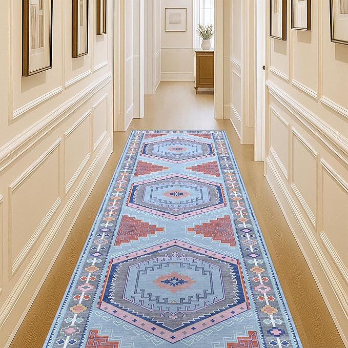 Fame Living Washable Area Rug. Modern Farmhouse. Vintage. Turkish. Bohemian. Distressed. Oriental. Traditional. Rugs for Living Room. Dining. Bedroom. Office. Entryway. Foyer. (856BlM, 2'5" x 9'8")