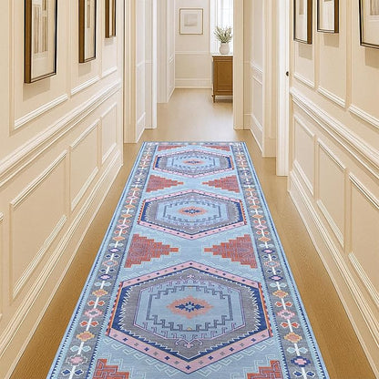 Fame Living Washable Area Rug. Modern Farmhouse. Vintage. Turkish. Bohemian. Distressed. Oriental. Traditional. Rugs for Living Room. Dining. Bedroom. Office. Entryway. Foyer. (856BlM, 2'5" x 9'8")