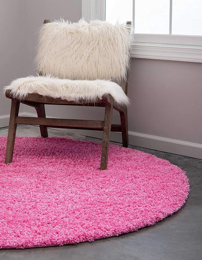 Unique Loom Solid Shag Collection Area Rug (6' 1" Round, Taffy Pink)