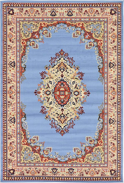 Unique Loom Reza Collection Traditional Persian Style Area Rug, 6 x 9 ft, Light Blue/Ivory