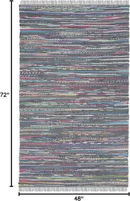 SAFAVIEH Rag Rug Collection Accent Rug - 4' x 6', Aqua & Multi, Handmade Boho Stripe Cotton, Ideal for High Traffic Areas in Entryway, Living Room, Bedroom (RAR121K)