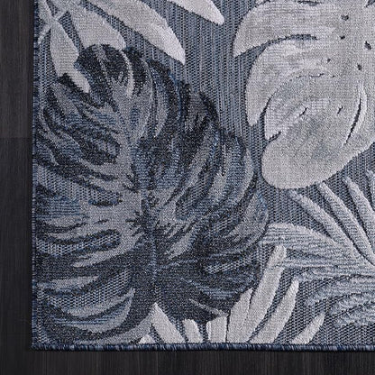 CAMILSON Indoor Outdoor Rug, Navy 10’x14’ Leaf Tropical Botanical Area Rugs for Indoor and Outdoor patios, Easy-Cleaning Non-Shedding Living Room, Garden and Kitchen Washable Outside Carpet (10x14)