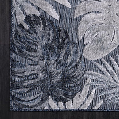 CAMILSON Indoor Outdoor Rug, Navy 7’10”x10’ Leaf Tropical Botanical Area Rugs for Indoor and Outdoor patios, Easy-Cleaning Non-Shedding Living Room, Garden and Kitchen Washable Outside Carpet (8x10)