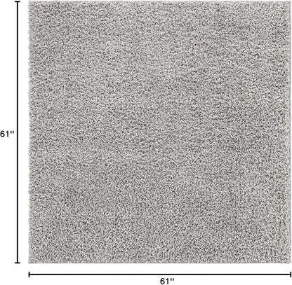 Unique Loom Davos Shag Collection Area Rug - Solid (5' 1" Square, Sterling)