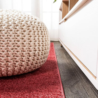 Eyely UES100E-28 Supersoft Haze Solid Low-Pile Indoor Runner Rug Casual;Contemporary;Solid;Traditional, Bedroom, Kitchen, Living Room, Easy-Cleaning, Non-Shedding, 2 X 8, Red
