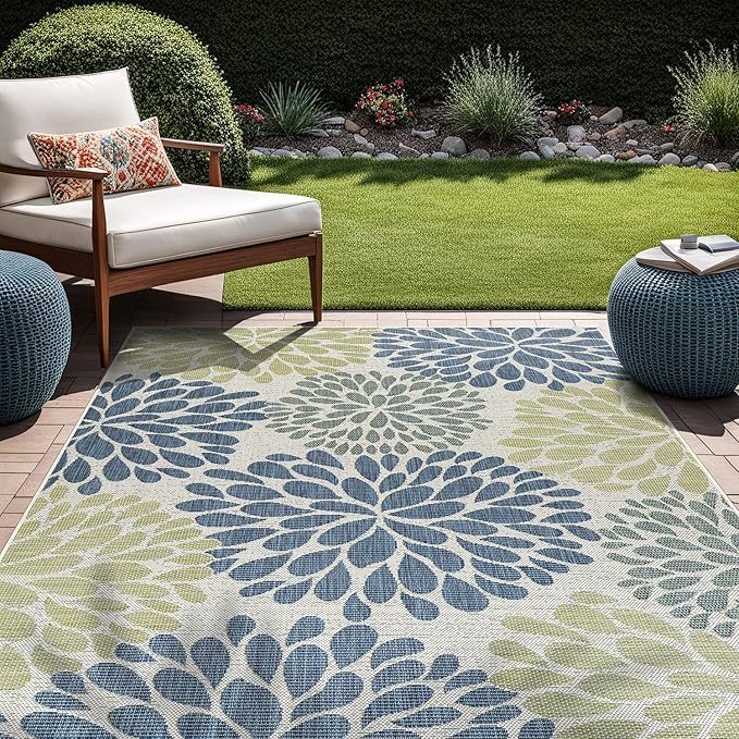 Beverly Rug Outdoor Rug 9x12 Modern Exotic Tropical Leaf Area Rugs for Indoor and Outdoor Patio Deck Porch Garden Water Resistant Washable Outside Carpet (9 x 12 Olive)