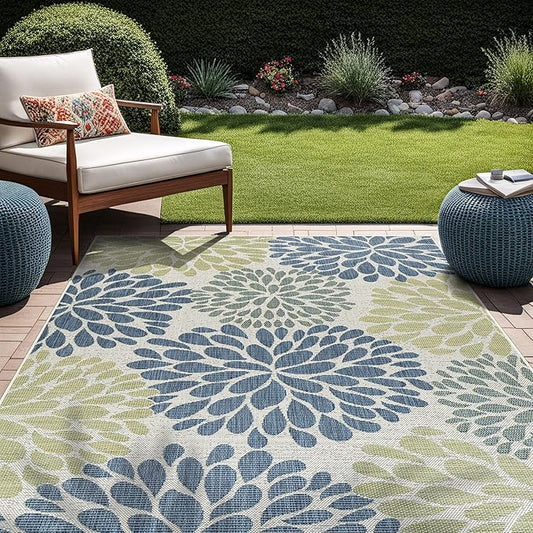 Beverly Rug Outdoor Rug 5x7 Modern Exotic Tropical Leaf Area Rugs for Indoor and Outdoor Patio Deck Porch Garden Water Resistant Washable Outside Carpet (5 x 7 Olive)