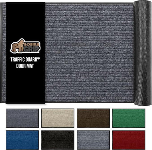 GORILLA GRIP Waterproof Traffic Guard Door Mat, 35x23, Heavy Duty Entryway Mats, Strong Rubber Back Commercial Utility Rugs for Office Hallway, Garage Floor and Home, Low Profile Carpet, Charcoal Gray