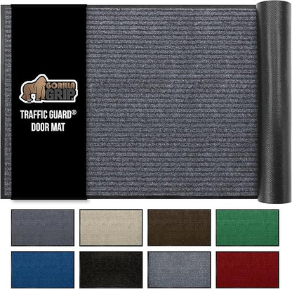 GORILLA GRIP Waterproof Traffic Guard Door Mat, Heavy Duty Entryway Mats, Strong Rubber Back Commercial Utility Rugs for Office Hallway, Garage Floor and Home, Low Profile Carpet, 29x17, Charcoal Gray