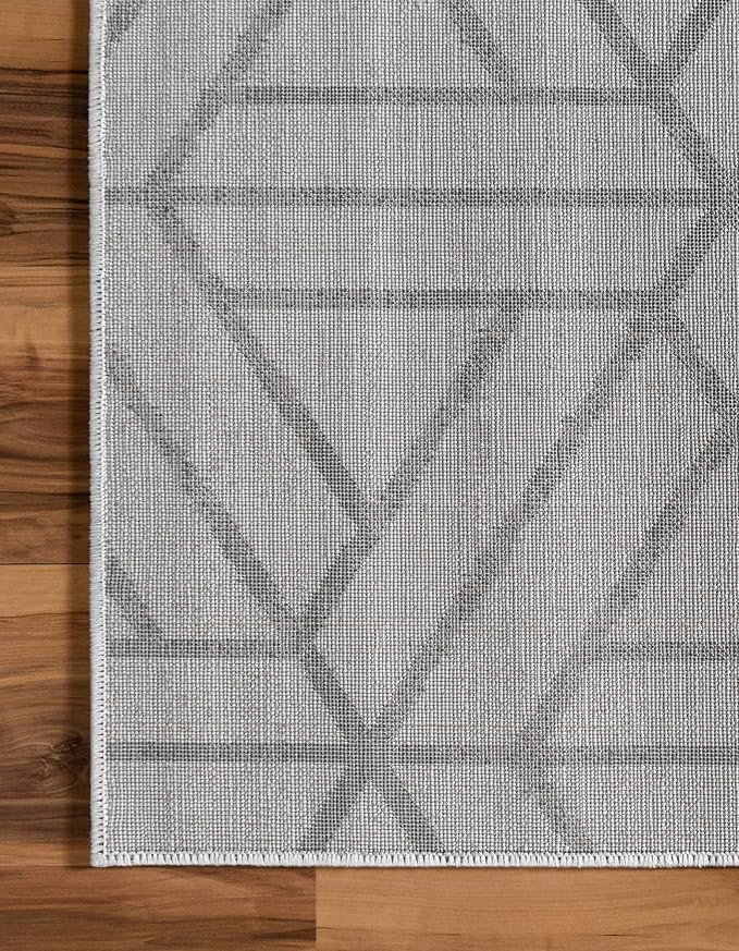 Rugs.com Lattice Trellis Collection Rug – 10 Ft Runner White Low-Pile Rug Perfect for Hallways, Entryways