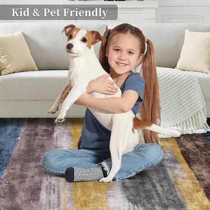 Ciicool Modern Abstract Rug for Living Room, 5'x7' Machine Washable Area Rug Non-Slip Rug, Low-Pile Contemporary Indoor Dining Floor Carpet for Bedroom Office Under Table Home Decor Yellow Blue Gray