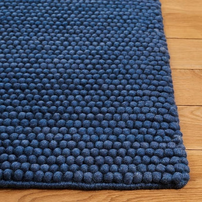 SAFAVIEH Natura Collection Area Rug - 6' Square, Navy & Blue, Handmade Wool Blend, Textured Design, Ideal for Living Room, Bedroom, Dining Space (NAT620M)