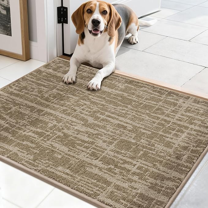 COSY HOMEER-Door-Mat Dirt Trapper Entryway Rugs 20"x32" Non Slip Washable Entrance Mats Absorbent Welcome Mat Low Profile Dog Door Mats for Front Back Doomats and Wet Shoes,Taupe
