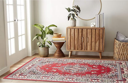 Home Dynamix Premium Sakarya Traditional Medallion Border Area Rug, Claret, 5'2"x7'4" Rectangle