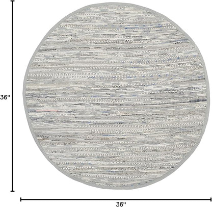 SAFAVIEH Rag Rug Collection Area Rug - 3' Round, Grey, Handmade Boho Stripe Cotton, Ideal for High Traffic Areas in Living Room, Bedroom (RAR121A)