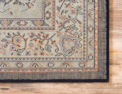 Unique Loom Reza Collection Traditional Persian Style Area Rug, 2 ft 7 in x 10 ft, Navy Blue/Ivory