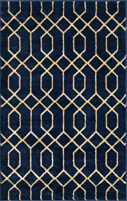 Unique Loom Glam Collection Area Rug - Trellis (3' 3" x 5' 3" Rectangle, Navy Blue Gold/ Gold)