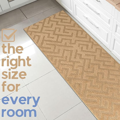 10ft Custom Cut Runner Rug for Narrow Hallways Kitchens - Gold Tan | Non-Slip | Washable & Edge Bound