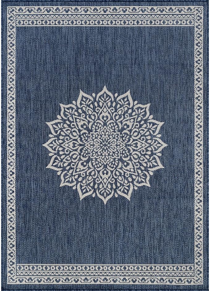 CAMILSON Outdoor Rug 6x9 Medallion Blue Modern Area Rugs for Indoor and Outdoor Patios Kitchen and Hallway Mats Washable Porch Deck Outside Carpet (Medallion Blue 6 x 9)