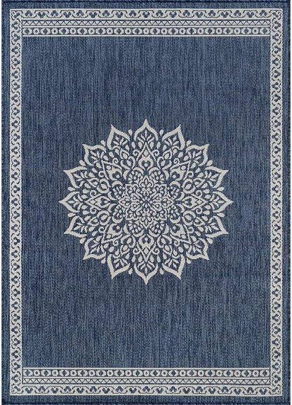 CAMILSON Outdoor Rug 6x9 Medallion Blue Modern Area Rugs for Indoor and Outdoor Patios Kitchen and Hallway Mats Washable Porch Deck Outside Carpet (Medallion Blue 6 x 9)