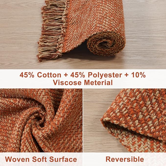 Collive Long Hallway Runner Rug 2.6' x 10', Washable Runner Indoor Entryway Rug, Terracotta Braided Woven Kitchen Runner Rugs Low-Profile Front Door Floor Carpet for Laundry Room Bedroom