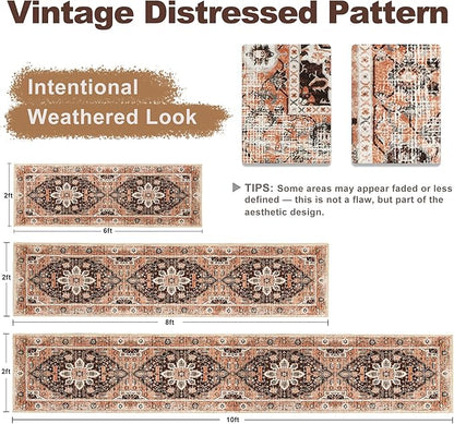 XWZO Washable Hallway Runner Rug 2x8ft — Non-Slip Low Pile Area Rug with Rubber Backing, Spill Resistant Soft Vintage Floor Carpet Runner for Kitchen Entryway Doorway Bedroom Corridor, Brick Red