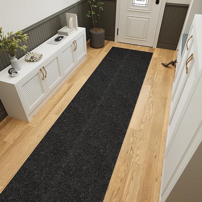 Ottomanson Commercial Scrape Rib Entry Mat – Heavy Duty Ribbed Floor Mat for High Traffic – Non Slip Rubber Back, Waterproof – Indoor Outdoor Use for Offices, Schools, Lobbies, 2'7" x 49', Black