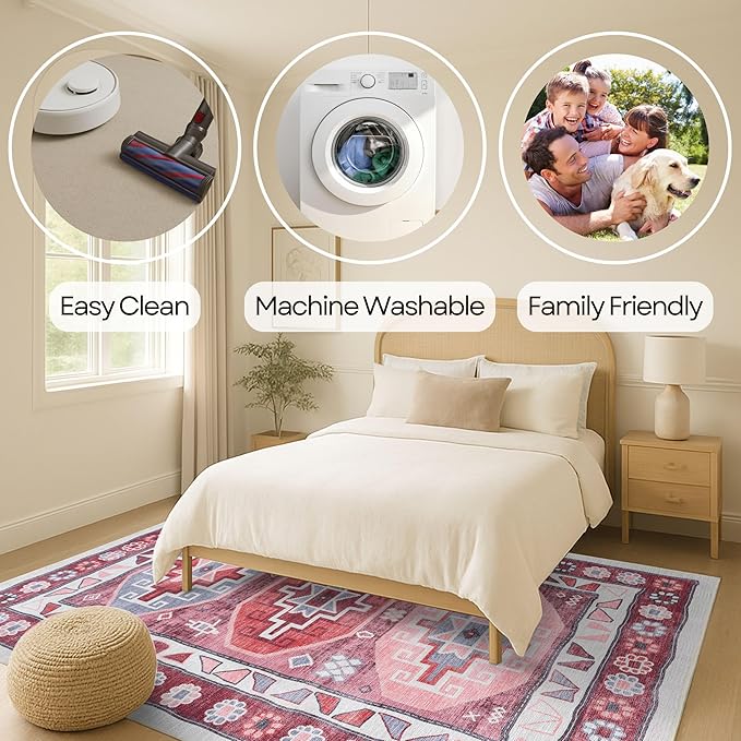 Turkish Rug. Washable Vintage Oriental Antique Inspired Traditional Doormat Small Modern Area Rugs Luxury Entryway Entry Bedroom Bathroom Kitchen (378RR, 2' x 3')