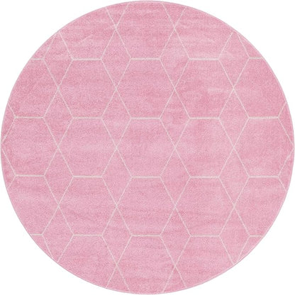 Unique Loom Trellis Frieze Collection Area Rug - Geometric (8' Round, Light Pink/ Ivory)