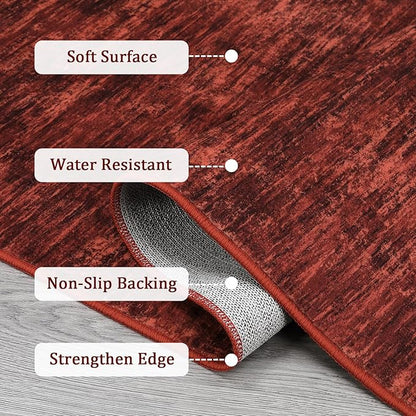 RUGSREAL Washable Rug 10x13 for Living Room Modern Abstract Area Rug Non-Slip Large Contemporary Bedroom Rug Stain Resistant Aesthetic Accent Floor Carpet Foldable Solid Rug for Home Office, Red