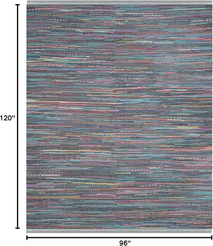 SAFAVIEH Rag Rug Collection Area Rug - 8' x 10', Aqua & Multi, Handmade Boho Stripe Cotton, Ideal for High Traffic Areas in Living Room, Bedroom (RAR121K)