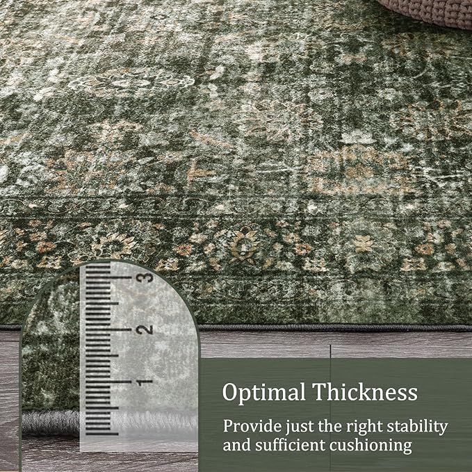 Morebes Vintage 2x10 Runner Rug for Hallway Non Slip,Washable Kitchen Runner Rug for Entryway Indoor,Super Soft Faux Wool Rug for Farmhouse Dining Room Indoor Playroom, Dark Green