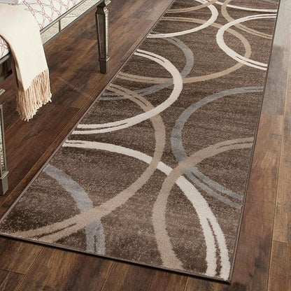 Rugshop Modern Wavy Circles Design Runner Rug, Non-Shedding Carpet for Hallway, Kitchen, or Entryway, Brown, 2'7" x 6'